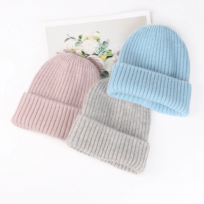 VISROVER 8 colorways rabbit fur Stripe woman winter hat solid color autumn beanies best matched Warm soft bonnet skullies Gift