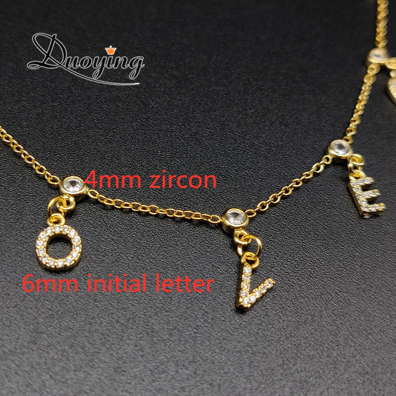 DUOYING Zircon Pave Letter Necklaces Personalized Custom Name Necklaces with Zircon Balls Chain Necklaces Mom Gift Name Chains