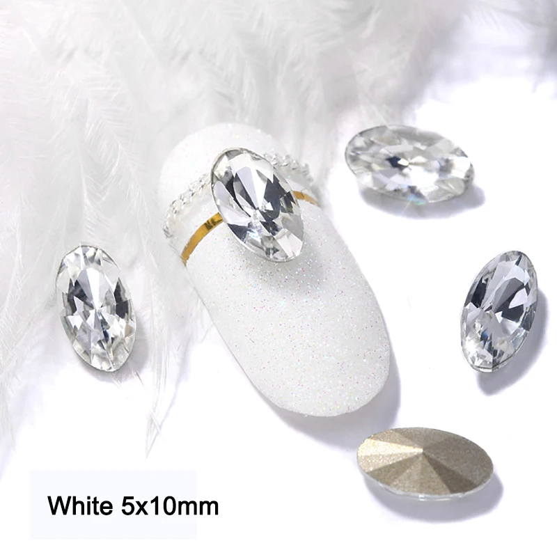 Pedras brilhantes de cristal de alta qualidade, oval com olhos de cavalo pontudo de strass para arte de unha, 6 cores 3d para decoração diy de unhas