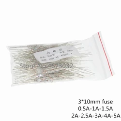 100pcs 3*10mm 0.5A/1A/2A/3A/5A Axial fast glass fuse with lead wire 3*10 0.5A 1A 2A 3A 5A