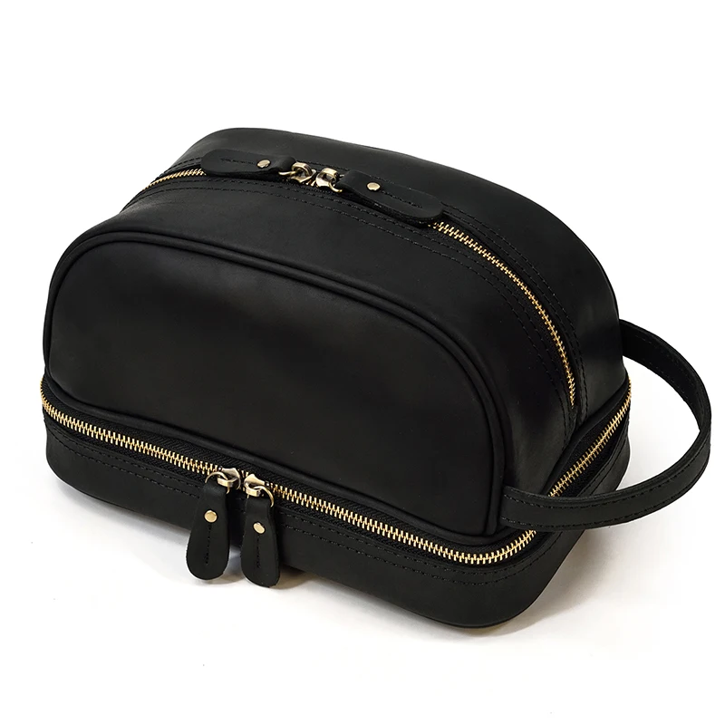 Fashion High Quality Small Travel Bag Crazy Horse Leather Travel Wallet Storage Bag Washing Make Up Bag For Travel toiletry bag image 3