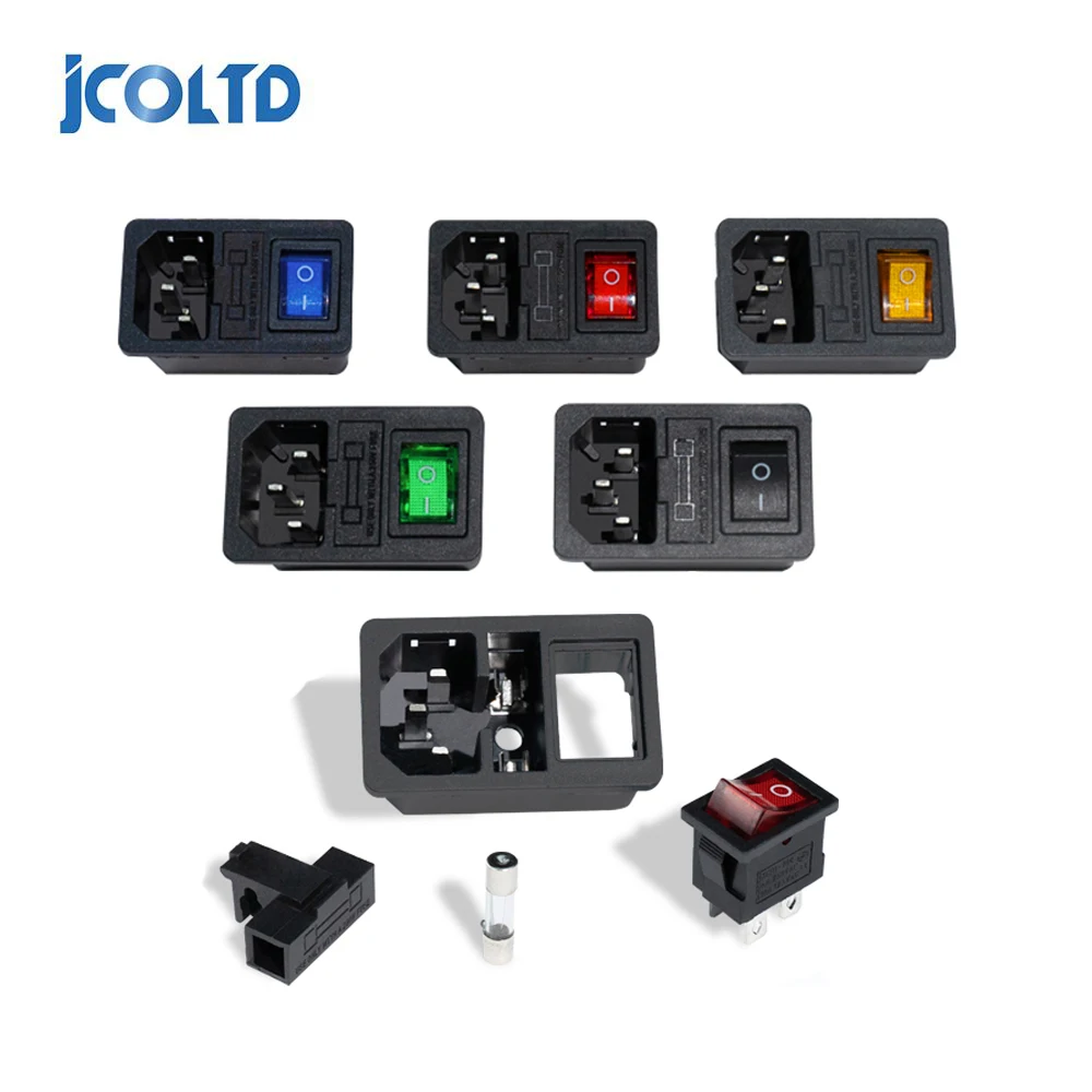 Rocker Switch Fused IEC320 C14 Inlet Power Socket With 10A Fuse Connector Plug Red Yellow Green Blue Black