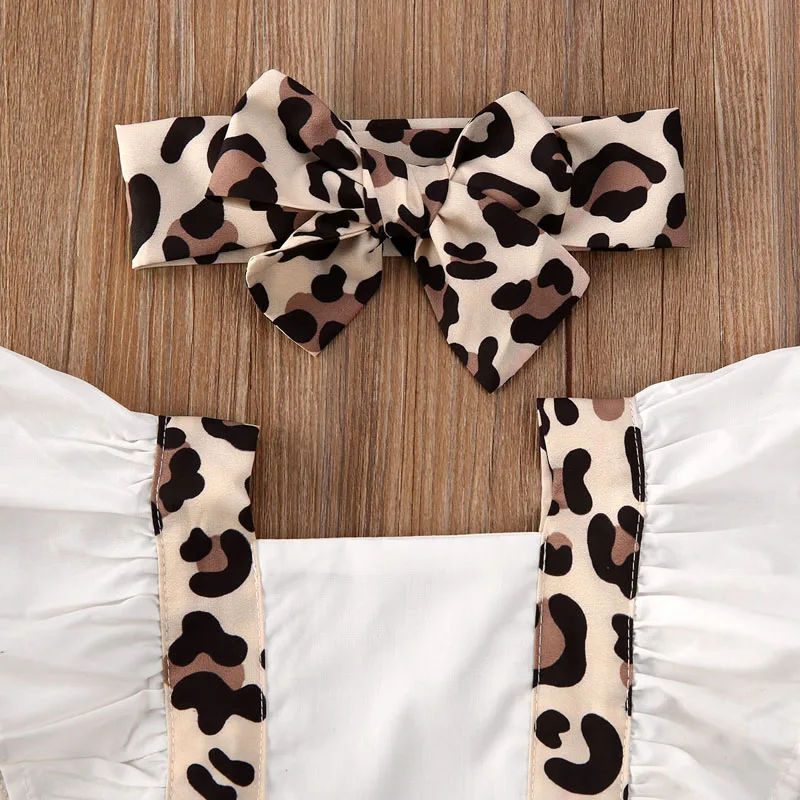 Pudcoco US Stock 0-24M 2PCS Summer Newborn Baby Girl Clothes Set Off Shoulder Leopard Bodysuit Jumpsuit Headband Outfit Set