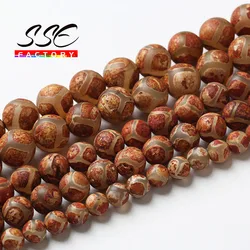 Football Tibetan Stone Beads Natural Brown Dzi Agates For Jewelry Making Round Loose Beads DIY Bracelets Accessories 6 8 10 12mm