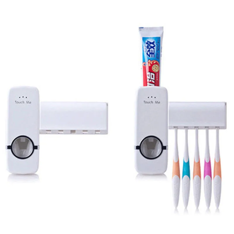 2019 Hot Selling Dropshipping White Automatic Toothpaste Dispenser + 5 Toothbrush Holder Set Wall Mount Stand