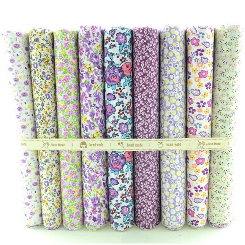 Booksew 9 Designs Purple Flower Cotton Fabric Fat Quarter Bundle Tilda Scrapbooking Quilting Patchwork Needlework 50cmx50cm