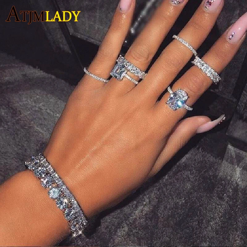 Iced Out Bling 8mm Big CZ Tennis Chain Bracelet Silver Color Sparking 5A Cubic Zirconia Paved Women Wedding Jewelry