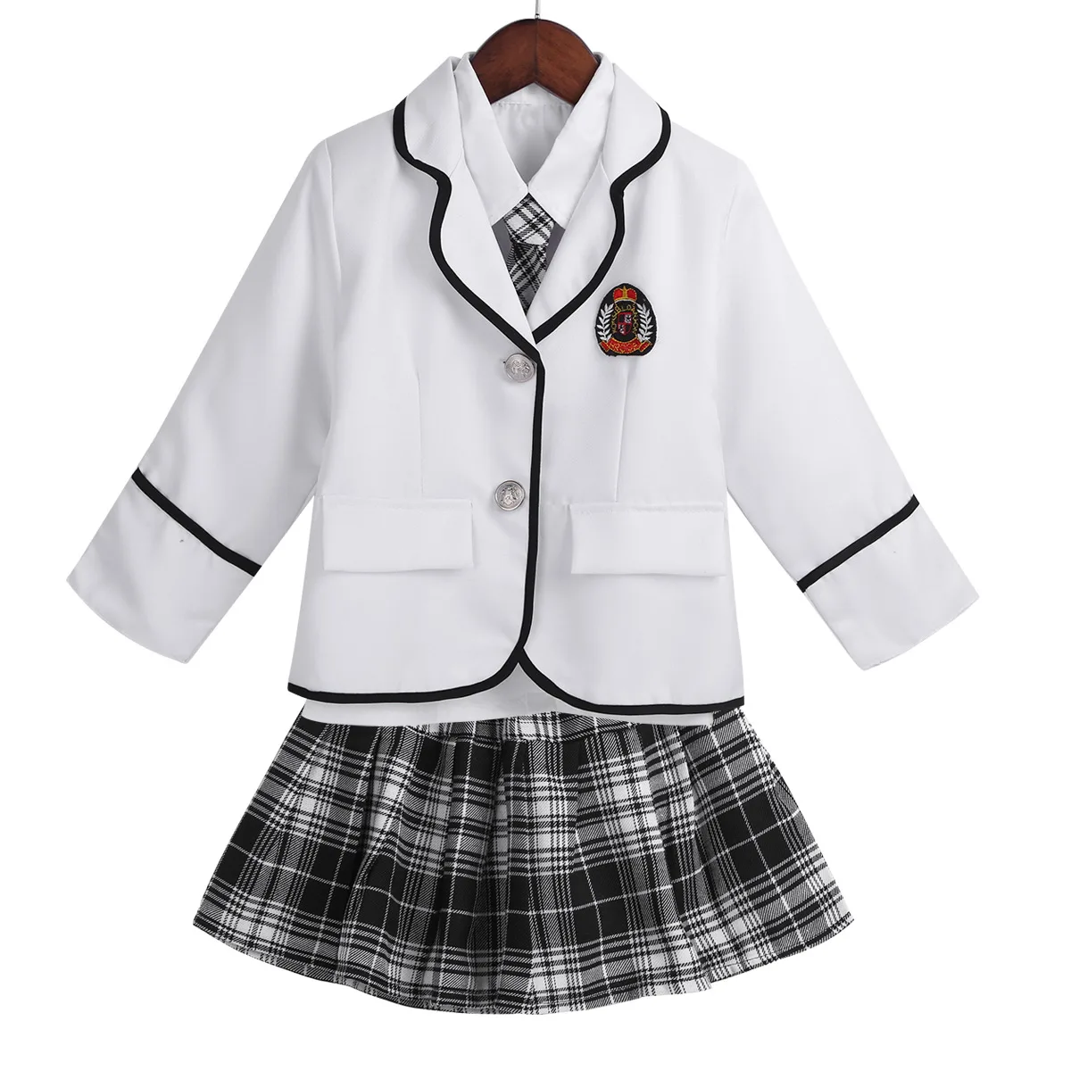 British Preppy Style Kids Girls Uniformi scolastiche Studente Cappotto Camicia Cravatta Minigonna Performance Bambini Costume anime giapponese