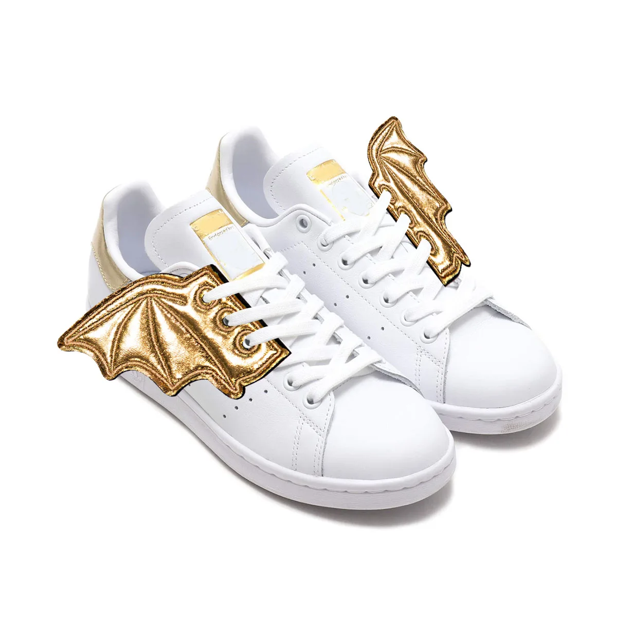 Pu Leather Boat Gold Bats Shoe Wings For Autumn Winter Round Toe Lace Up Sport Shoes Wings DIY Skate Punk Shoe Decor Accessories