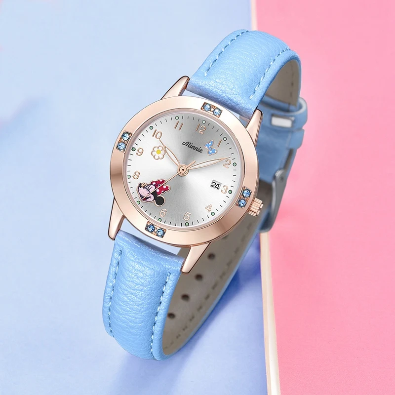 Disney Cartoon Minnie Girl Watch Women Calendar Gift Quartz Cute Crystal Kids Watches Children Clock Gifts Birthday Present