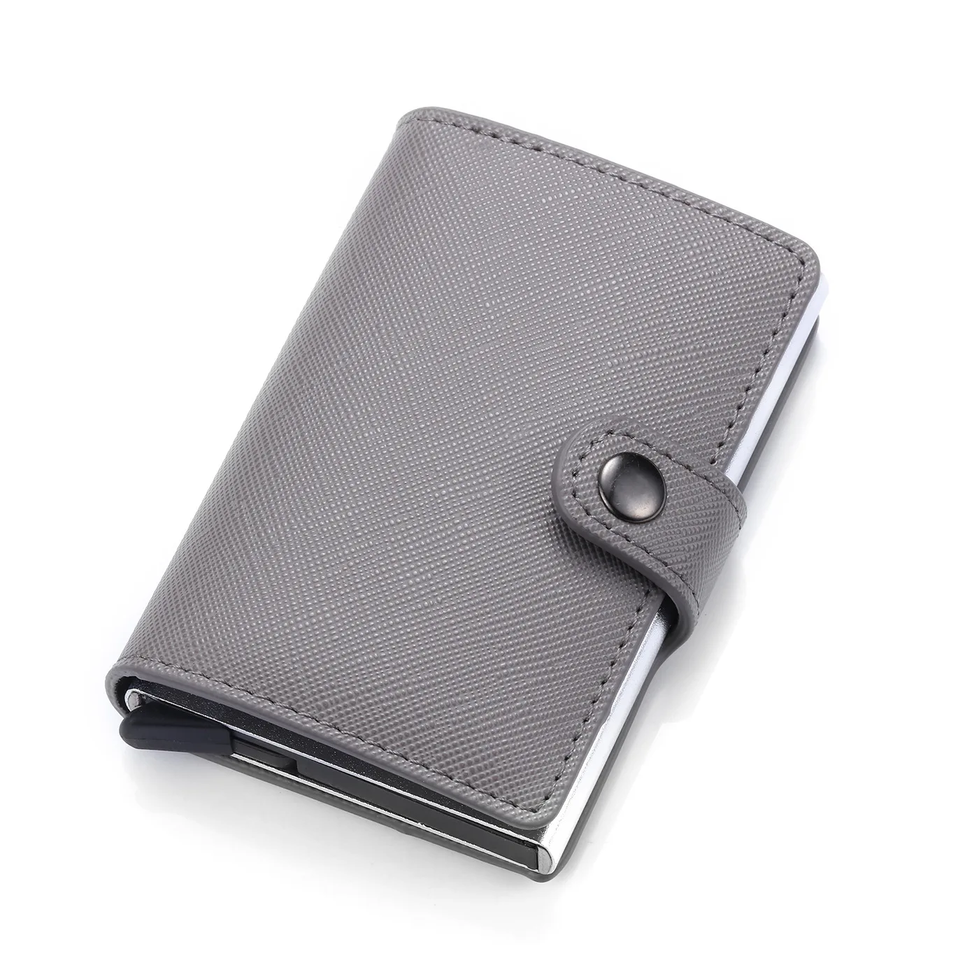 New Men Credit card holder carbon Leather Wallet Aluminum Automatic Mini Wallet With Back Pocket ID Card RFID Blocking purse