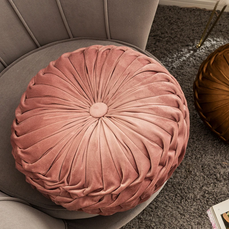 Round Cushion Soft Velvet Pillow Pink Blue Solid Color Floor Pat 40x40cm Handcraft Home decoration Sofa Chair Car Decor