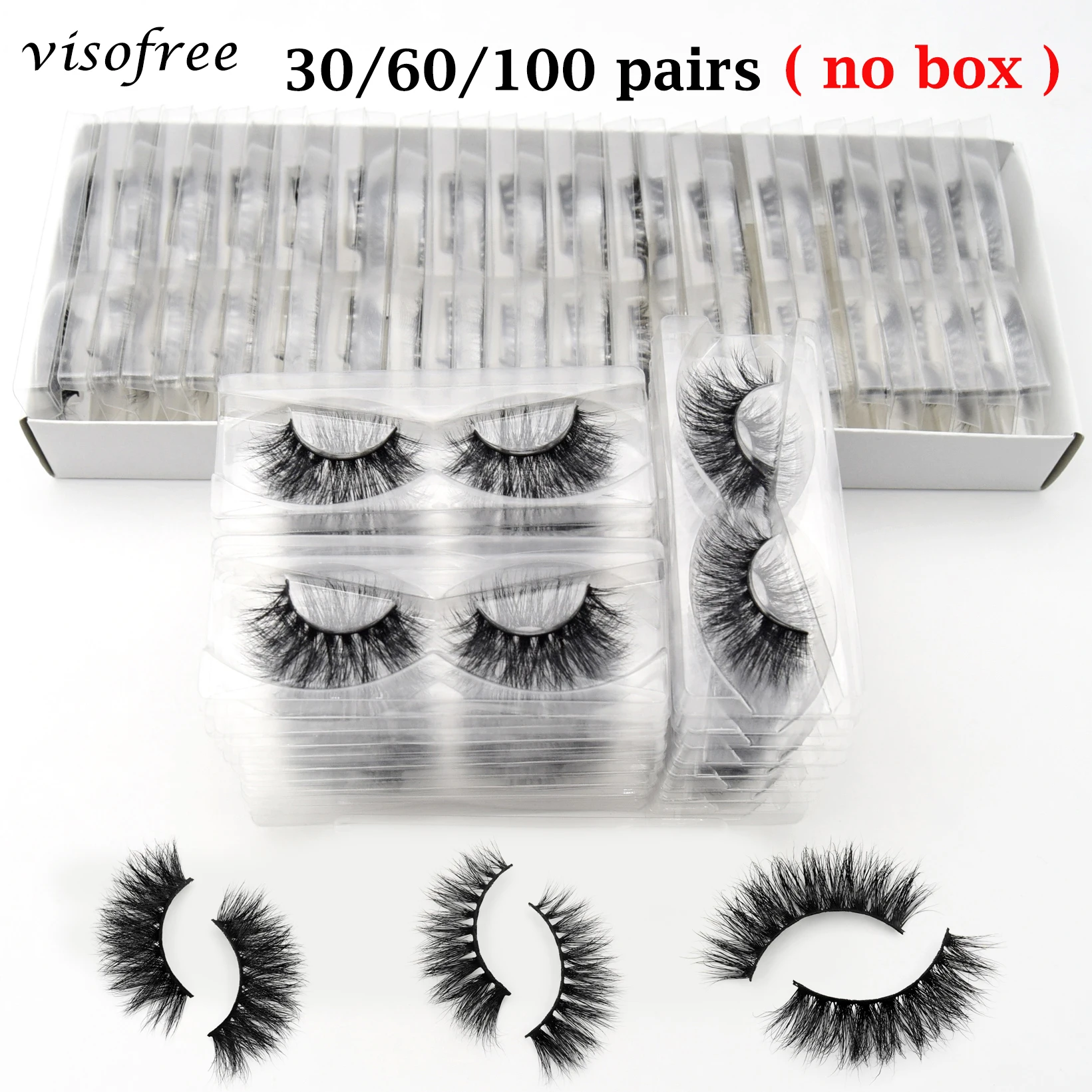 Visofree Mink Lashes Wholesale Eyelashes Bulk 30/60/100 Pairs Soft Fluffy Messy Natural Mink Lashes Makeup Mink Eyelashes No Box