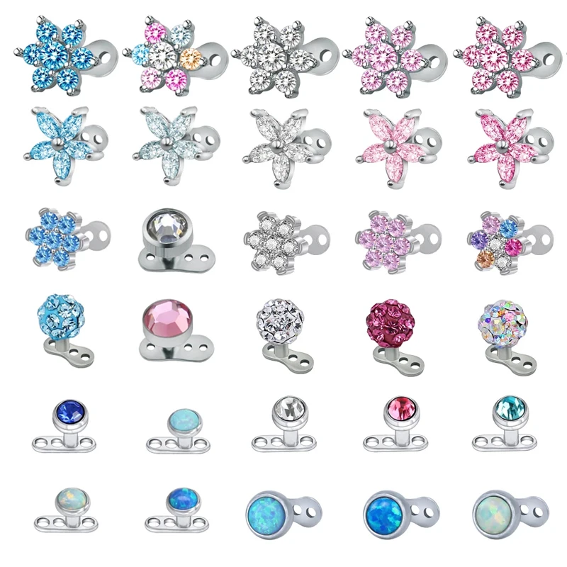 

ZS Pink Blue Crystal Dermal Anchor for Women Opal Dermal Piercing Stainless Steel Skin Diver Dermal Piercing Hide In Jewelry