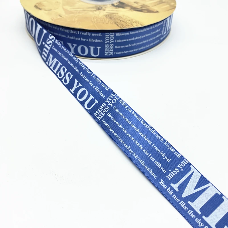 5 yards 25mm Printed 'MISS YOU' Satin Ribbon for Gift Wrapping Wedding Decoration Hair Bows DIY image 3