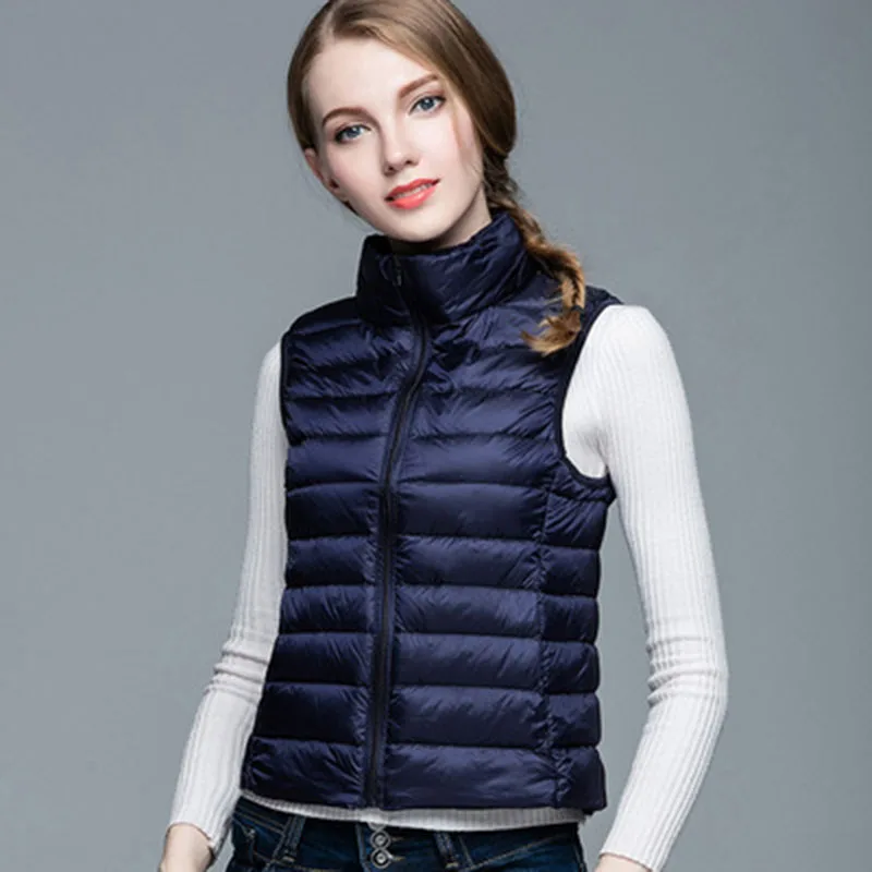 Slim Women Down Vests Spring Autumn Sleeveless Duck Down Coat Stand-up Collar Waistcoat Plus Size Vest