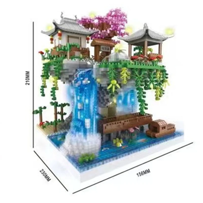 Creative Peach Blossom Pond Sakura Castle Tree House View Set City DIY Model Building Blocks Bricks Toys For Children Adult Gift