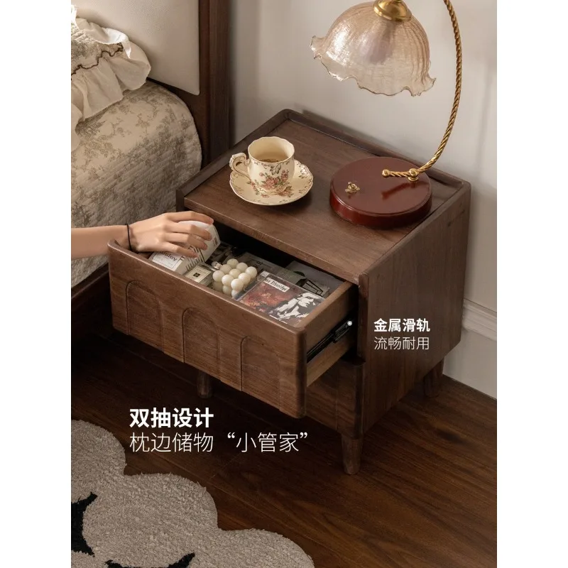 French Style Solid Wood Nightstand, North American Black Walnut Drawer Storage Cabinet for Bedroom