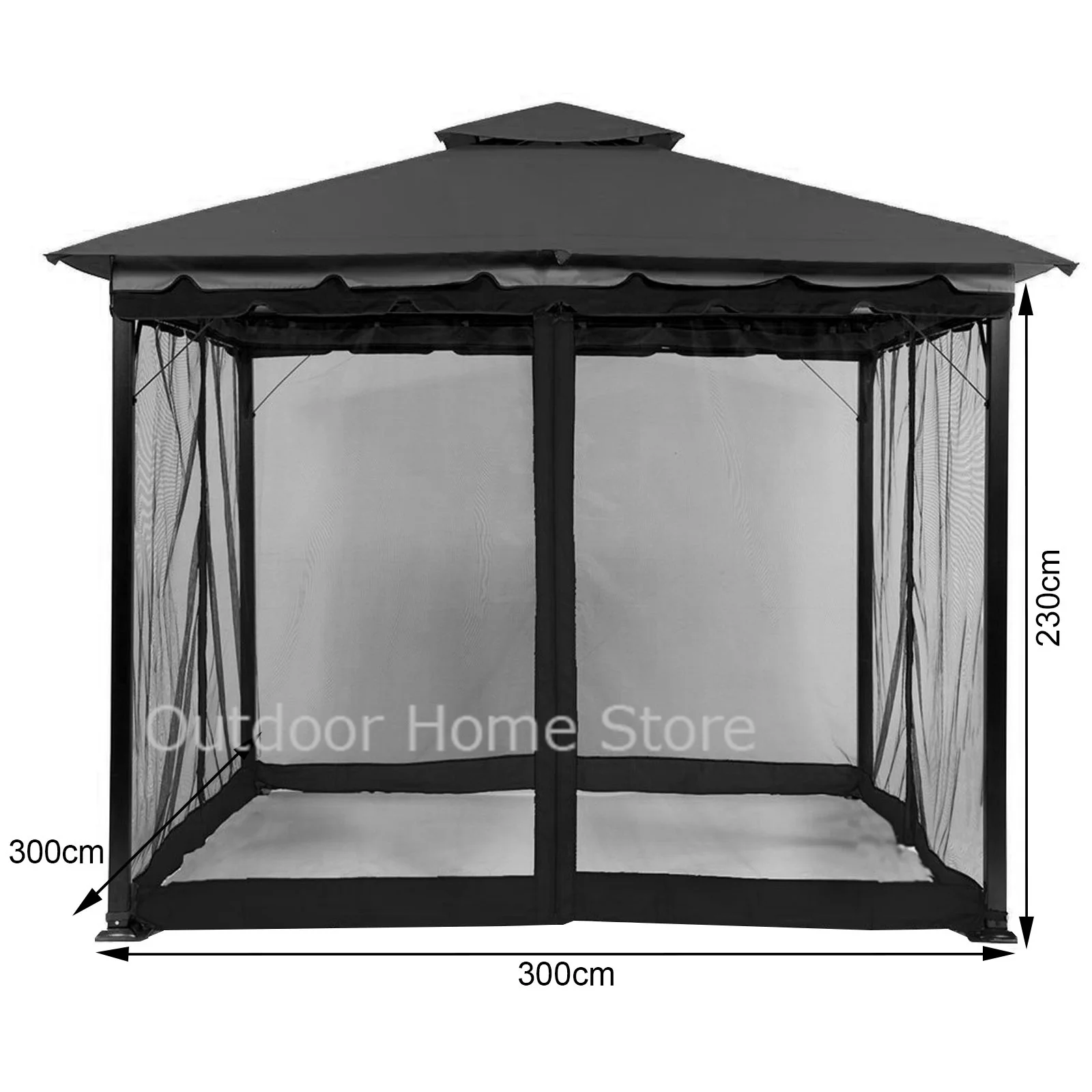 Imagem -02 - Black Waterproof Gazebo Garden Mosquito Net Canopy Tarp Screen Cortina de Painéis com Zíperes 300x300x210cm