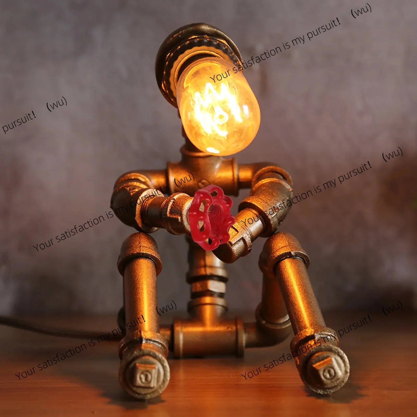 For Water Pipe Lamps Table Lamp Home Shop Bathroom Use Red White Wire Stop Valve Light Switch Vintage Steampunk Iron Valve