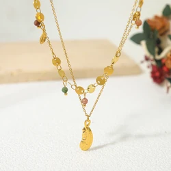 WILD & FREE 18K Gold Plated Stainless Steel Layered Necklaces for Women Natural Stone Charms Elegant Pendant Choker Jewelry