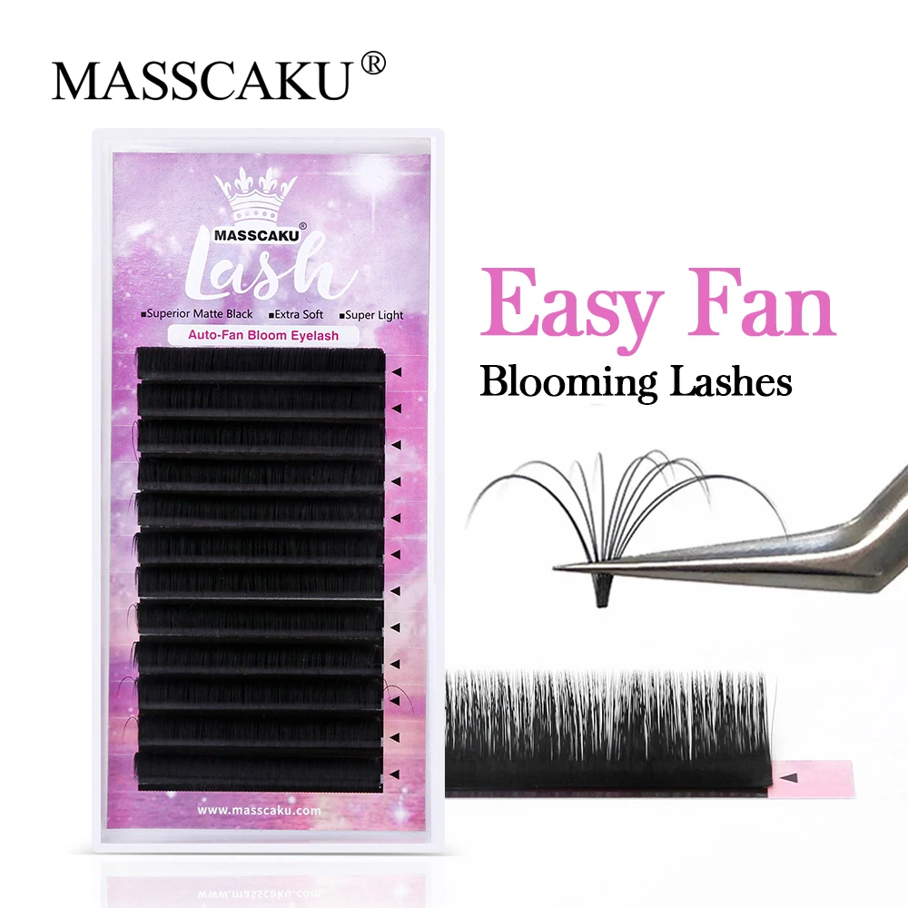 

MASSCAKU All Size Easy Fanning Eyelashes Extension 7-25mm&mix Volume Automatic Flowering Silk Mink Korea PBT material Eyelashes