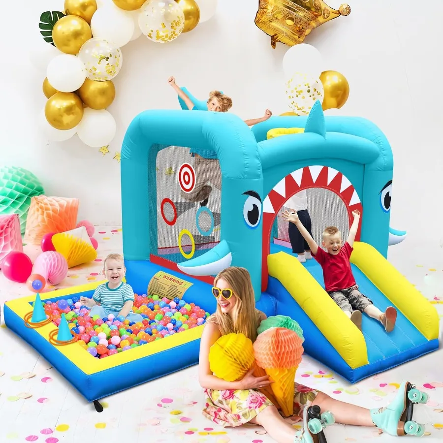 Inflatable Bounce House: Jump Bouncer Castle Slide Combo - 7 in 1 for Kids 3-6 - with 370W Blower - for Indoor Outdoor Play