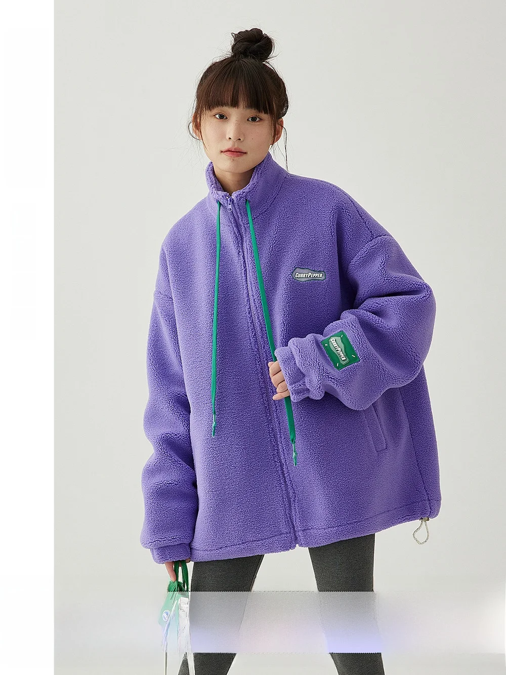 

Thiened повседневная куртка из меха ягненка, женская куртка с воротником-стойкой, цветная хлопковая подкладка, фиолетовая верхняя одежда, уличный свободный топ