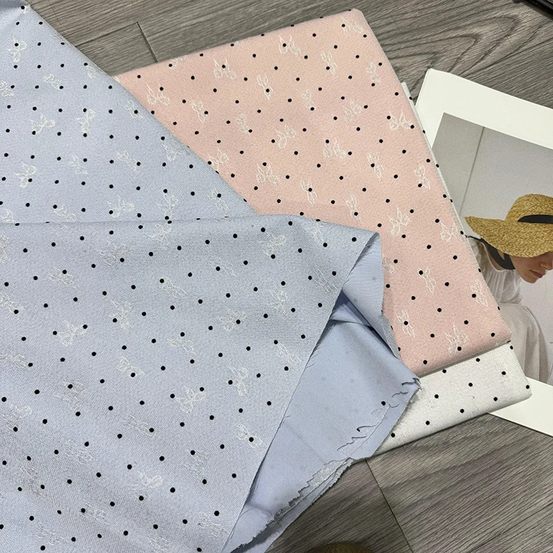 Polyester Cotton Fabric Dotted Bowknot Flocking Skirt Suit Pants Shirt Fabric Sewing