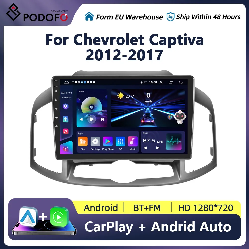 Podofo Android Car Multimidia For Chevrolet Captiva 2012-2017 Wireless CarPlay Android Auto Intelligent System Car Radio