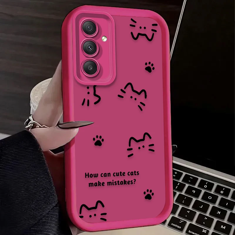 Capa de Telefone Matte com Gato Fofo para Samsung Galaxy A54 A05 A05S A34 A53 A33 A23 A13 A52 A52S A32 A22 A12 A71 A51 A31 A50