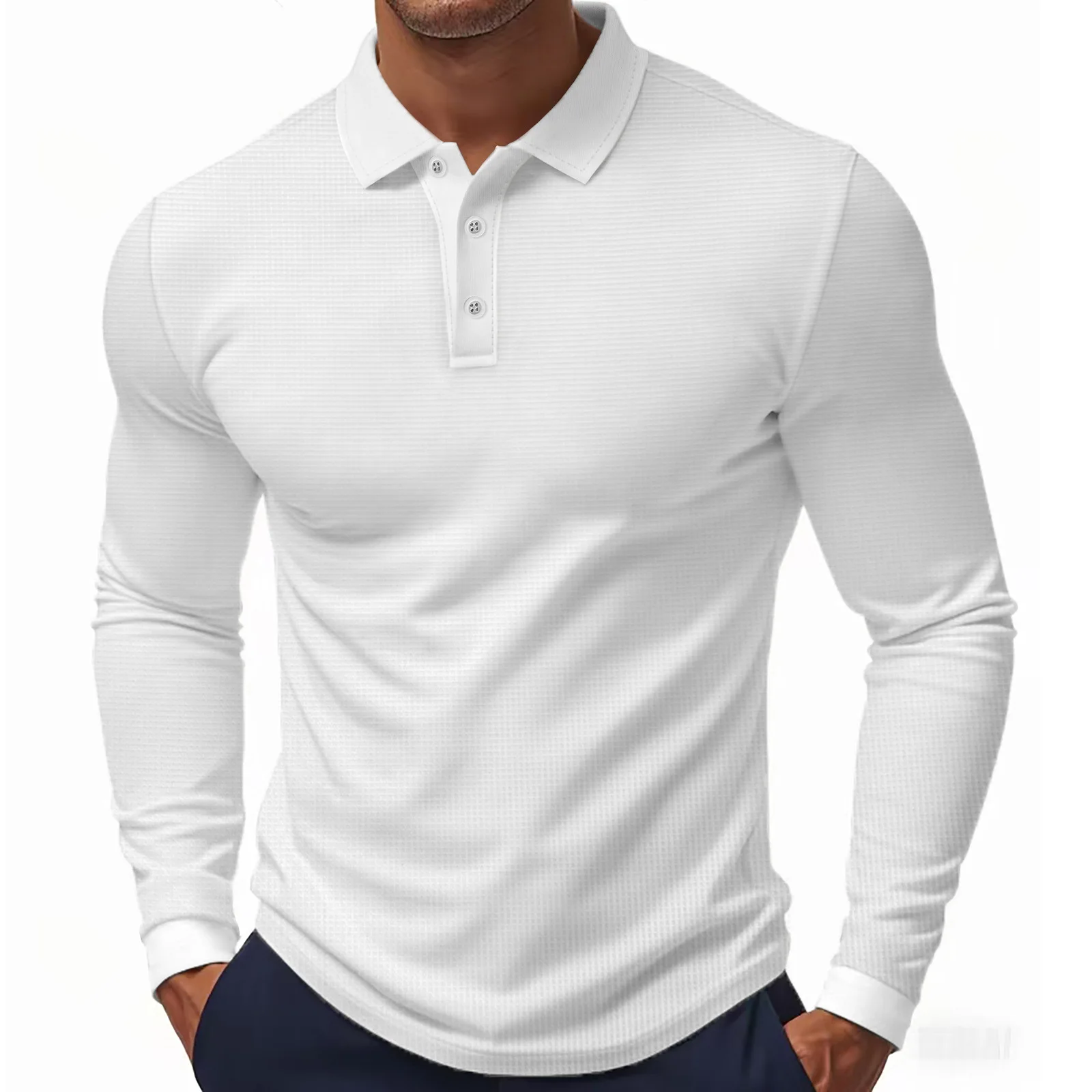2025ins Men's long sleeved polo shirt Waffle collar T-shirt Casual loose and lightweight pullover Hot sale Men's wear Fashion