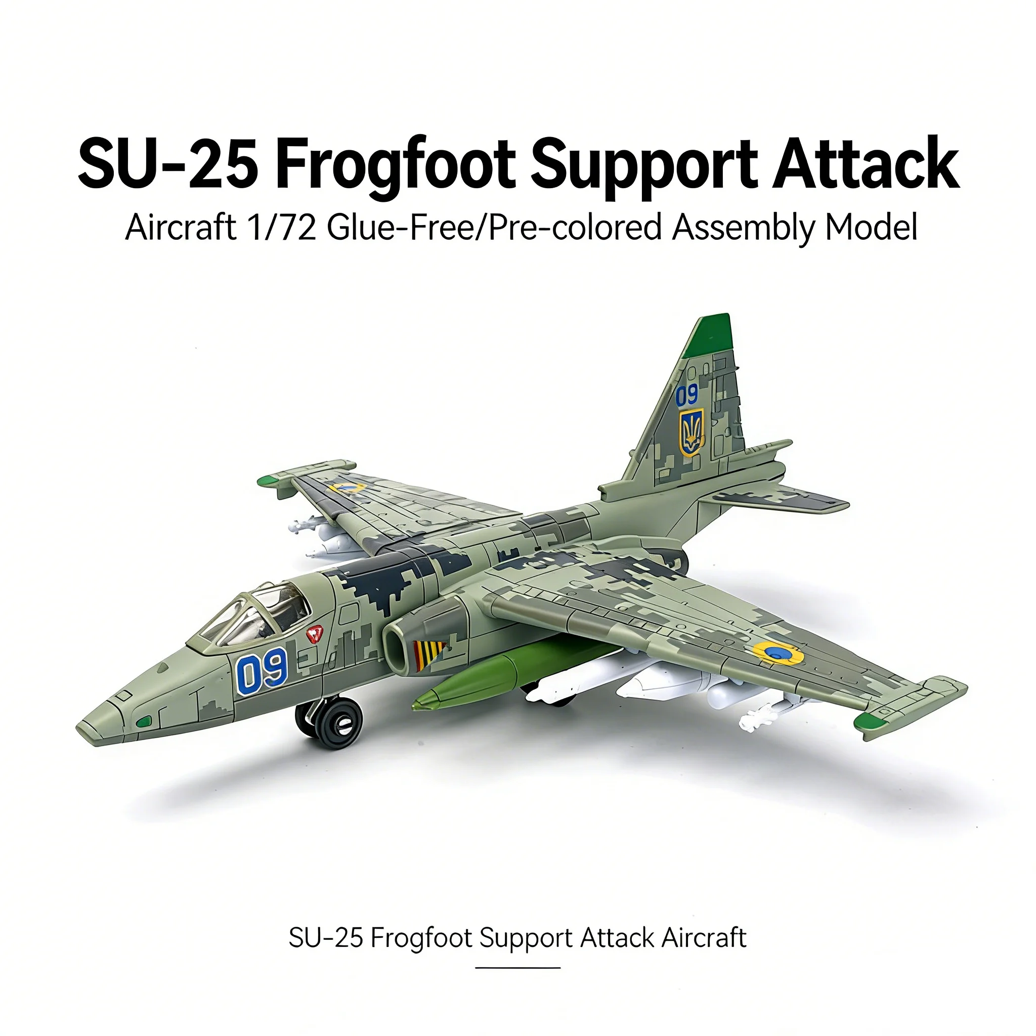 1:72 Scale Ukrainian Air Force Su-25 Frogfoot Attack Aircraft Plastic Snap Assembly Model Kit - Digital Camouflage Military Plan