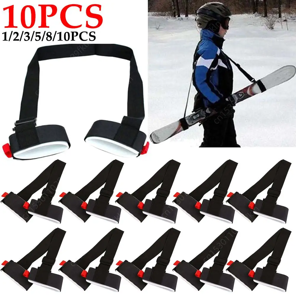 1-10Pcs Skiing Strap Adjustable Skiing Pole Shoulder Hand Carrier Lash Handle Straps Porter Hook Loop Protecting For Ski board