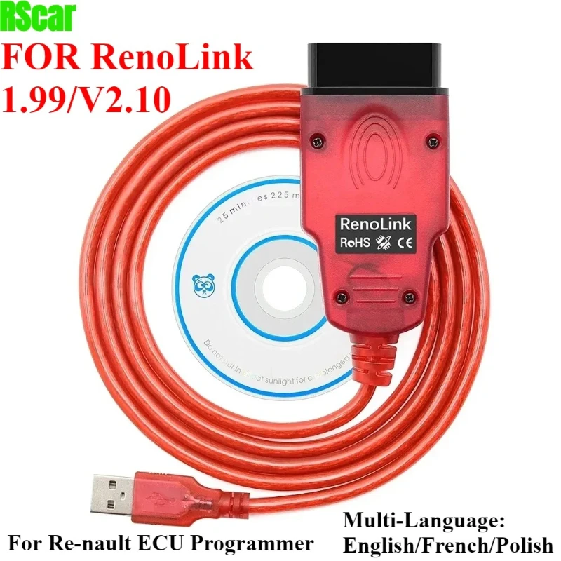 

Новый кабель OBD2 Renolink V2.10 для Renault Car Auto Tool ECU Tuning Air-b-ag Сброс ECM UCH Программатор кодирования ключей Интерфейс V1.99