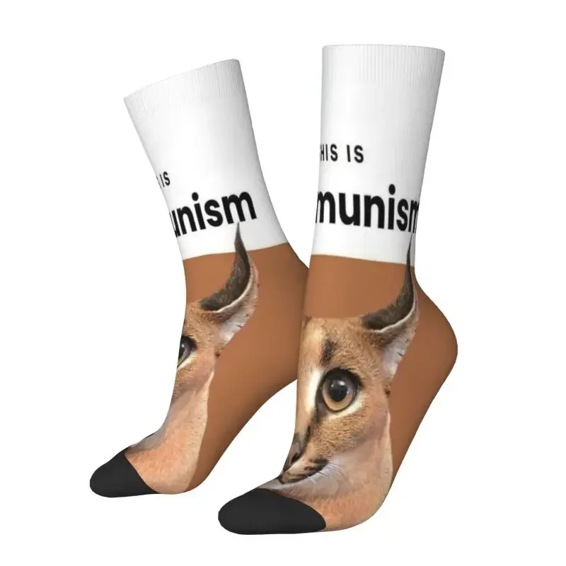 Novelty Mens Floppa Cute Meme Dress Socks Unisex Warm Breathbale 3D Printed Caracal Cat Crew Socks