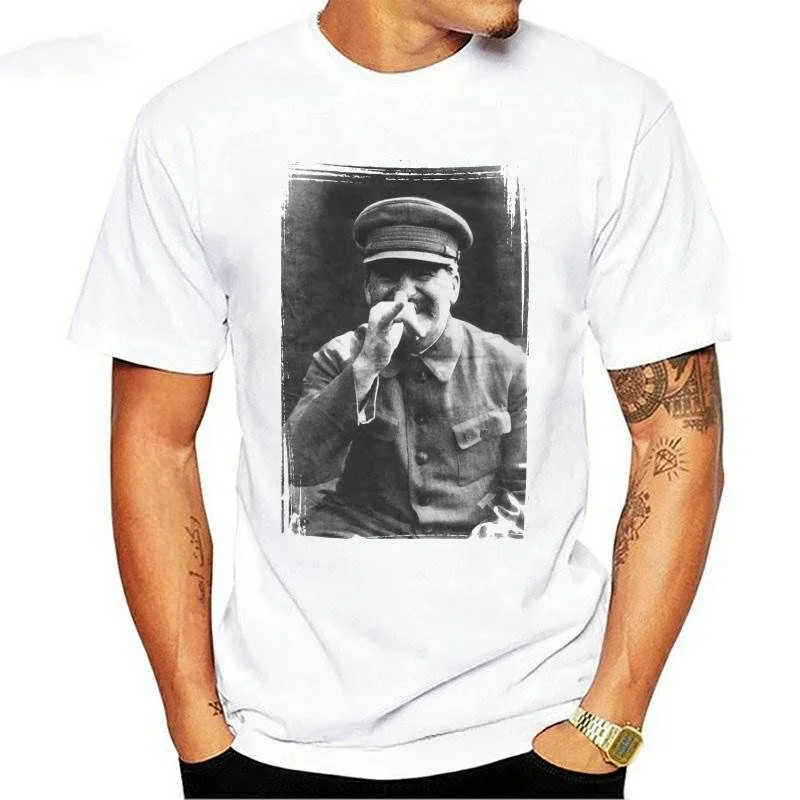 Plus Size Streetwear Casual Short Sleeve Round Neck Cotton Man Clothing Stalin Jokes T White Russia Josef USSR Cult GDR Lenin