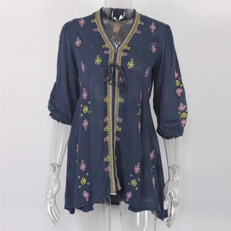 2025 Holiday Stargazer Mini abito ricamato con scollo a V Abito sexy da donna Vita regolabile Manica 3/4 Subtil Hi-Lo Hem Boho Abiti