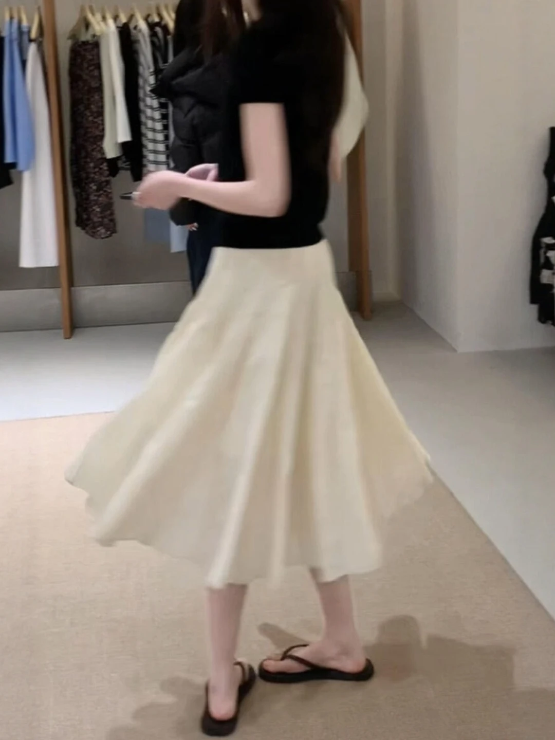 

Юбка А-силуэта с высокой талией, женская, летняя, мягкая, белая, с текстурой, плиссированная, с подолом, в корейском стиле, для повседневной носки, из нейлоновой ткани