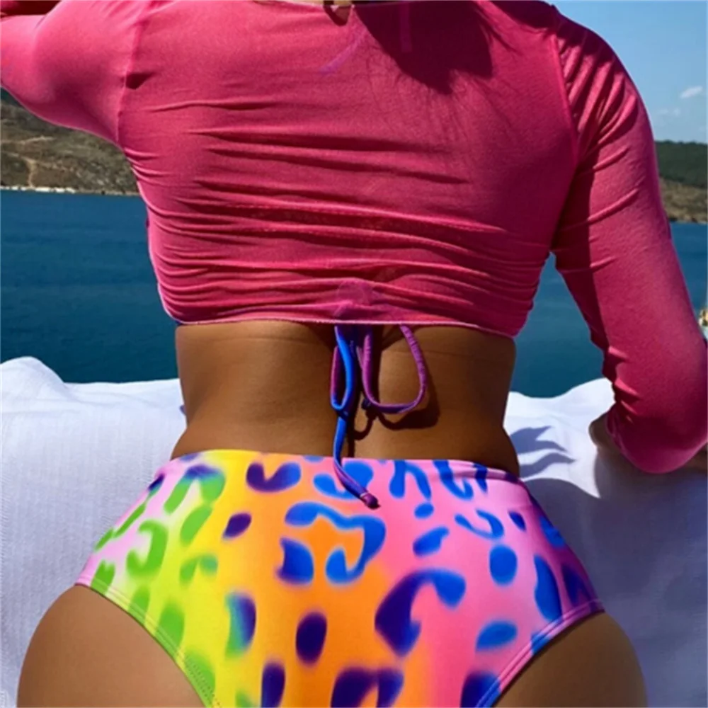 Traje de baño con estampado degradado, Bikini de cintura alta, Micro Top corto de leopardo, trajes de baño de lujo para vacaciones, trajes de baño de playa para mujer, Bikini Y2K