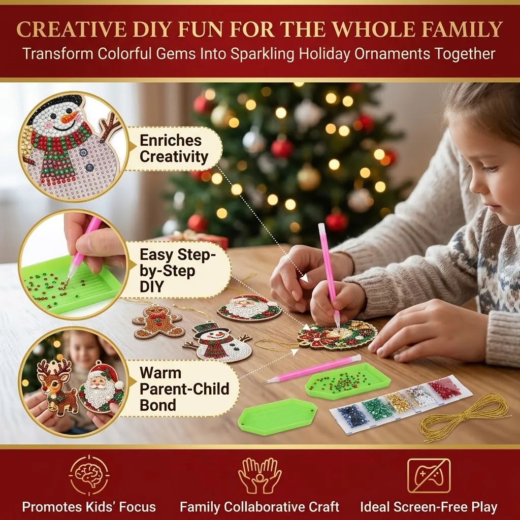 10 PCS Christmas Tree Decorations Homemade Christmas Gifts DIY Diamond Painting Decor Set Handcrafted Gifts Backpack Charms