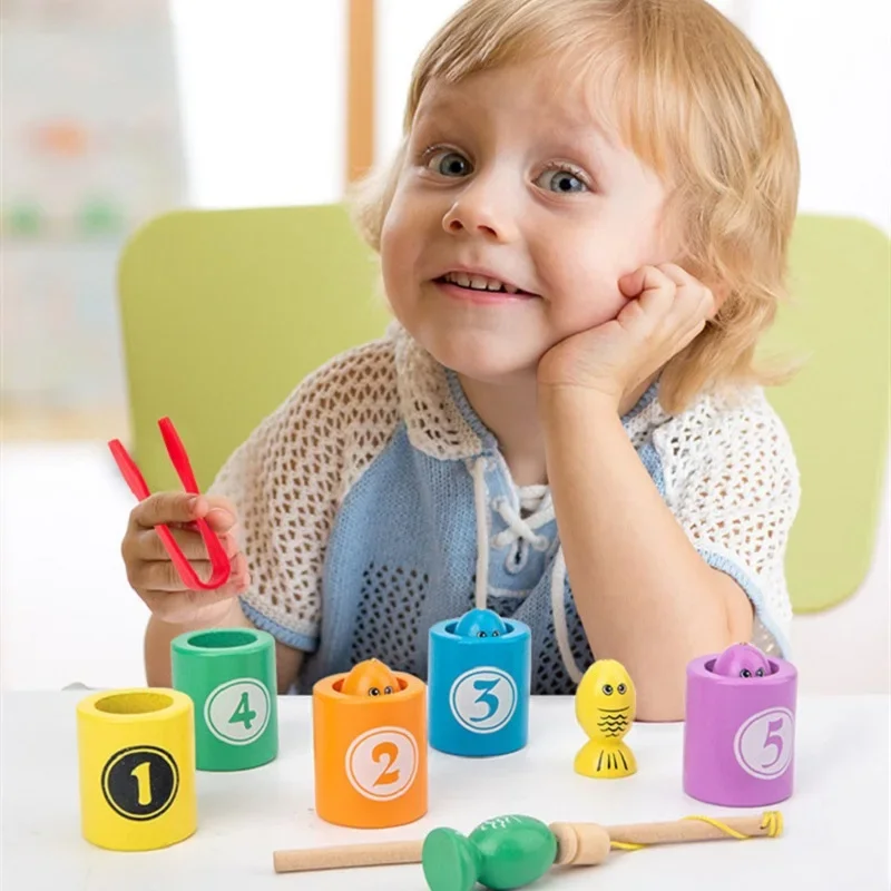 Jeu de pêche magnétique Montessori en bois pour enfant, jouet d'apprentissage précoce, avec document numérique, leone nition