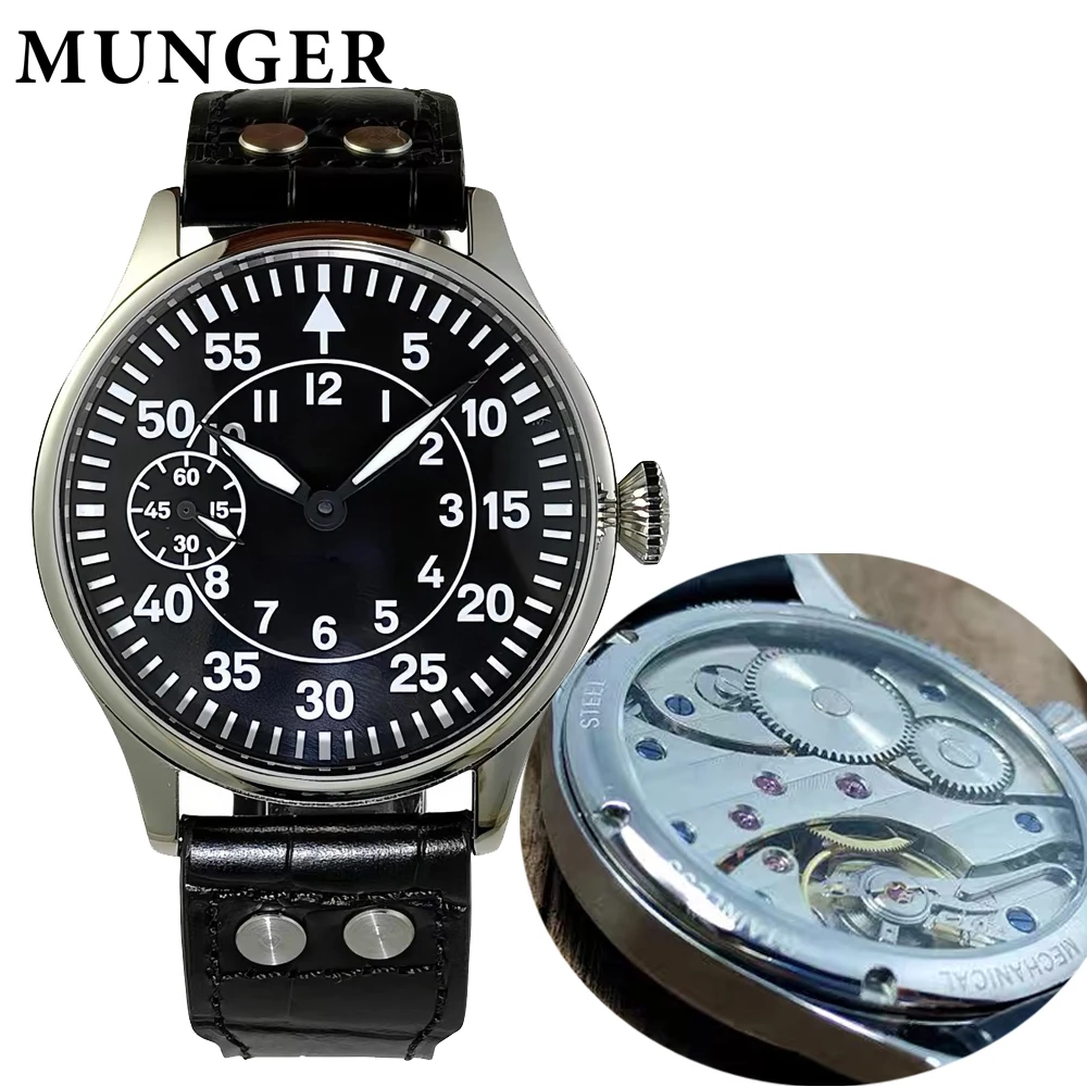 Munger Manual-Wind Military-Style B-Uhr Pilot's Watch (German Aviator Style) Seagull ST36 Movement, Strong Lume, Large Dial