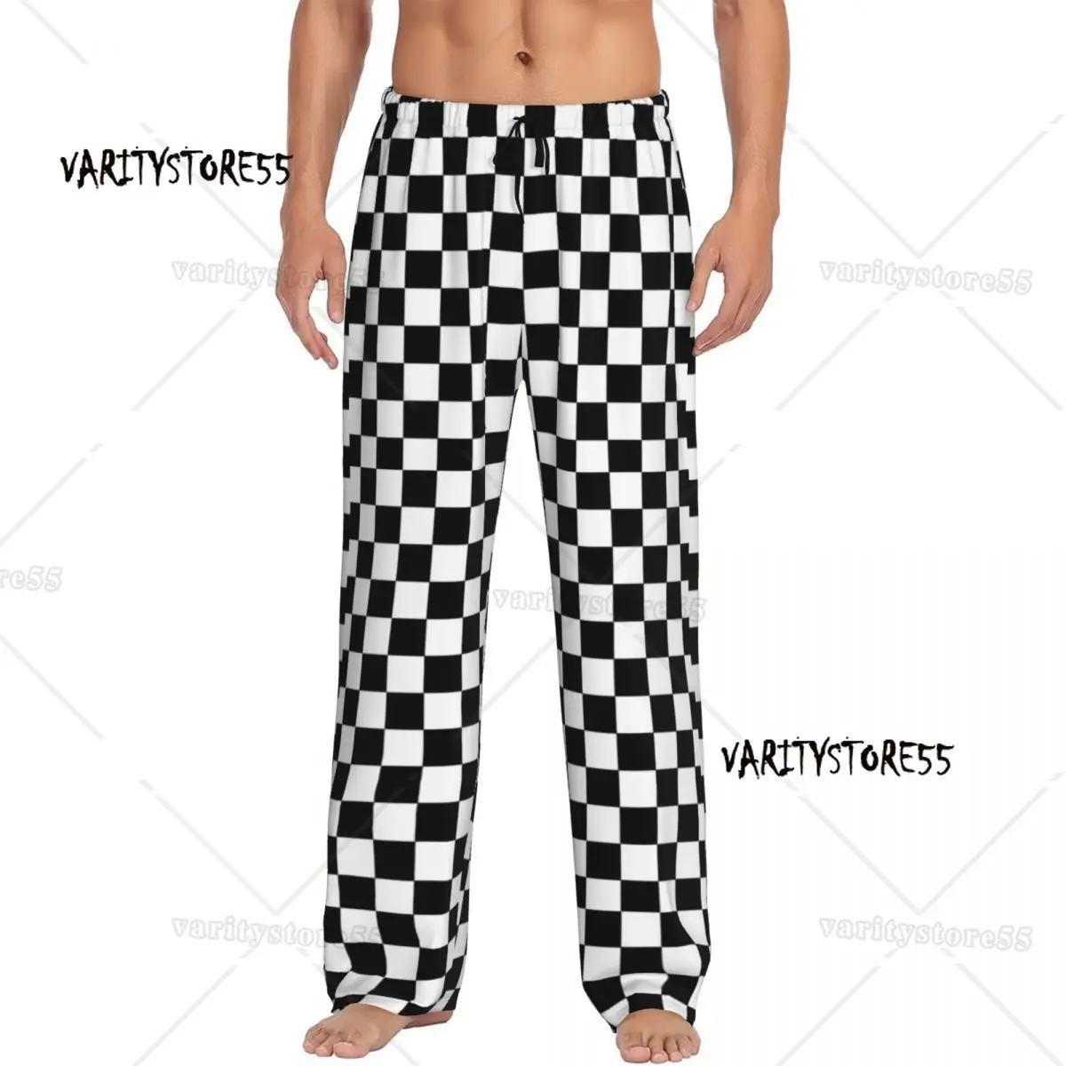 

Custom Men Black And White Checkered Pajama Pants Printed Geometric Checkerboard Sleep Sleepwear Bottoms with Pockets