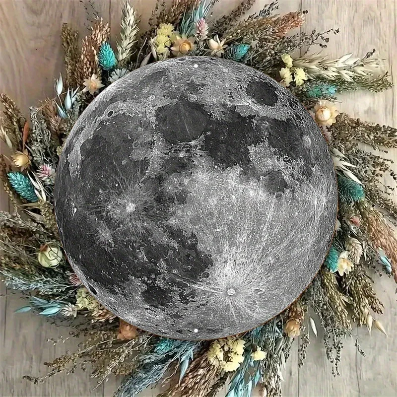 1pc Vintage Aluminum Moon Wall Art - Cratered & Shadowed Circular Metal Sign for Living Room, Bar, Cafe, Beach House Decor - No