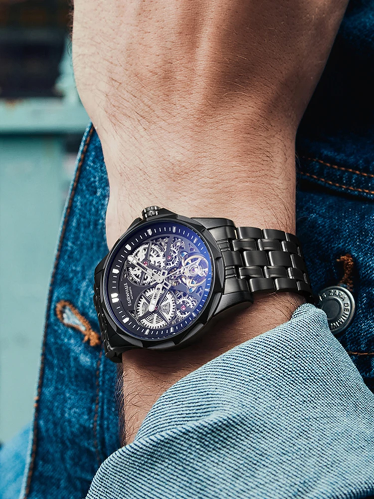 

42mm Men's Automatic Watch Install Automatic Movement Stainless Steel Luxury Men's Watches Transparent back Shipping Free Watch