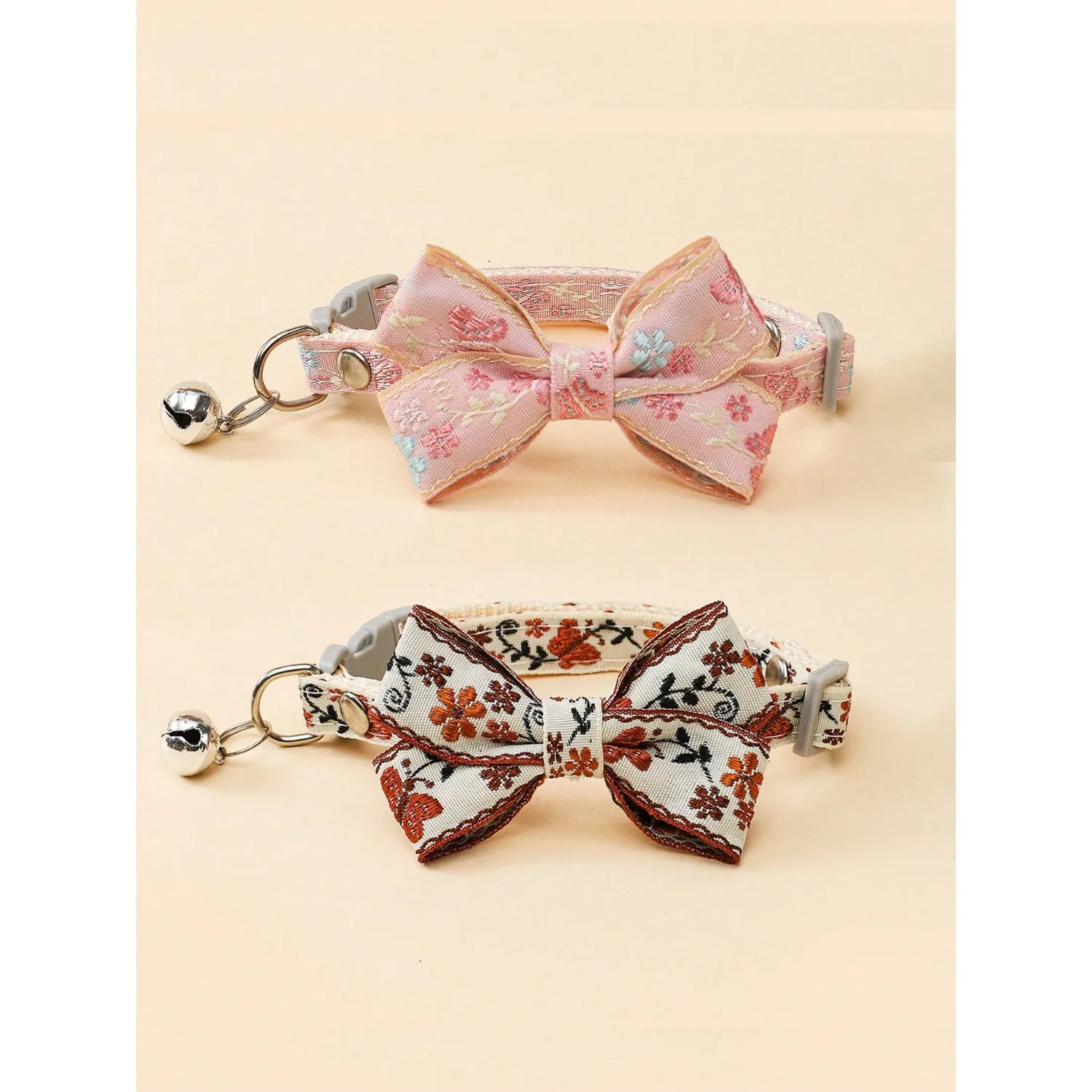 

1pc Embroidered Flower & Butterfly Pattern Bowknot Pet Decor Collar With Bell, For Small Cats Or Dogs, Pet Photoshoot Accessory