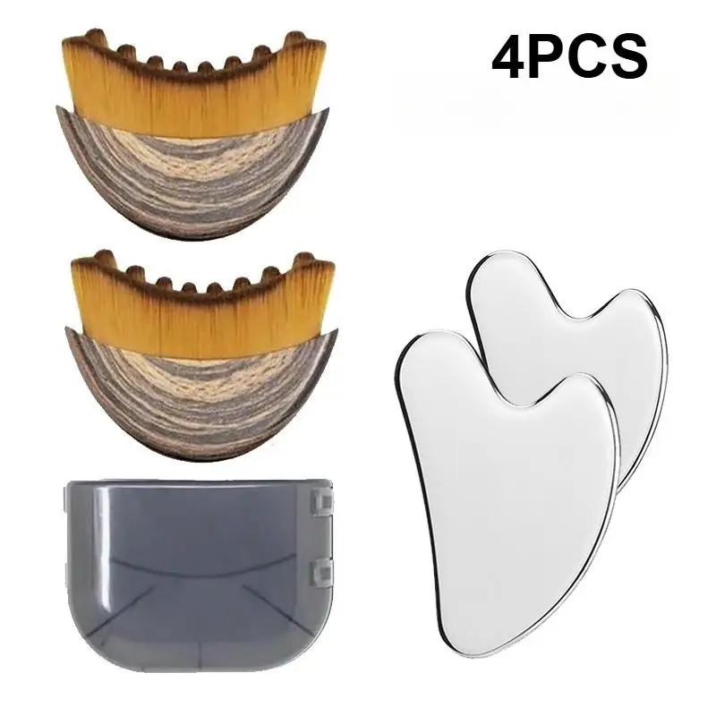 Set de Cuidado Corporal, Tabla Gua Sha de Acero Inoxidable, Cepillo Facial para Drenaje Linfático y Contorno, Ideal para Masajes en Casa y Rutina de Cuidado de la Piel