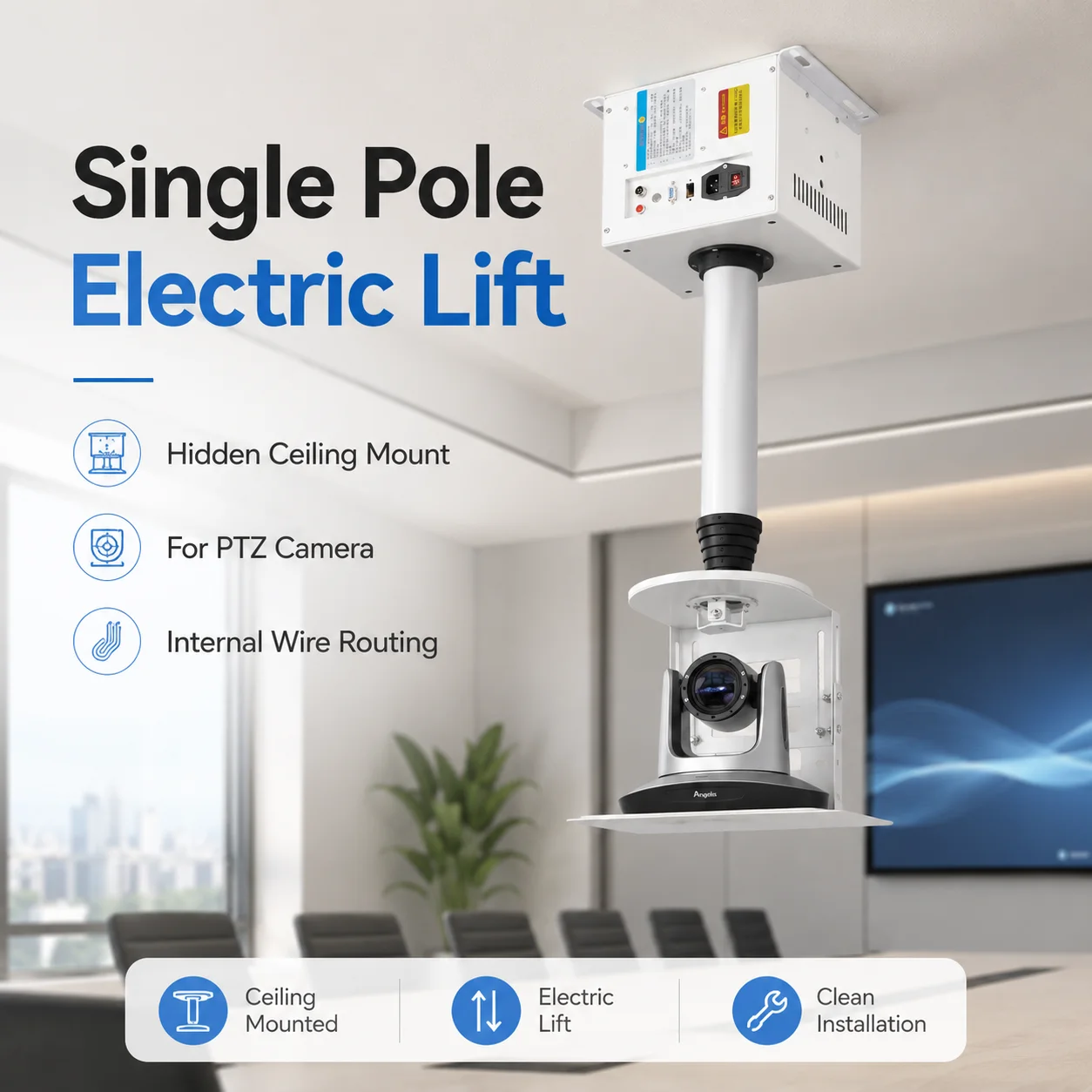 Custom Travel Quick Mount Rotary Lock Single Pole Ceiling Projector Lift for Training Centers