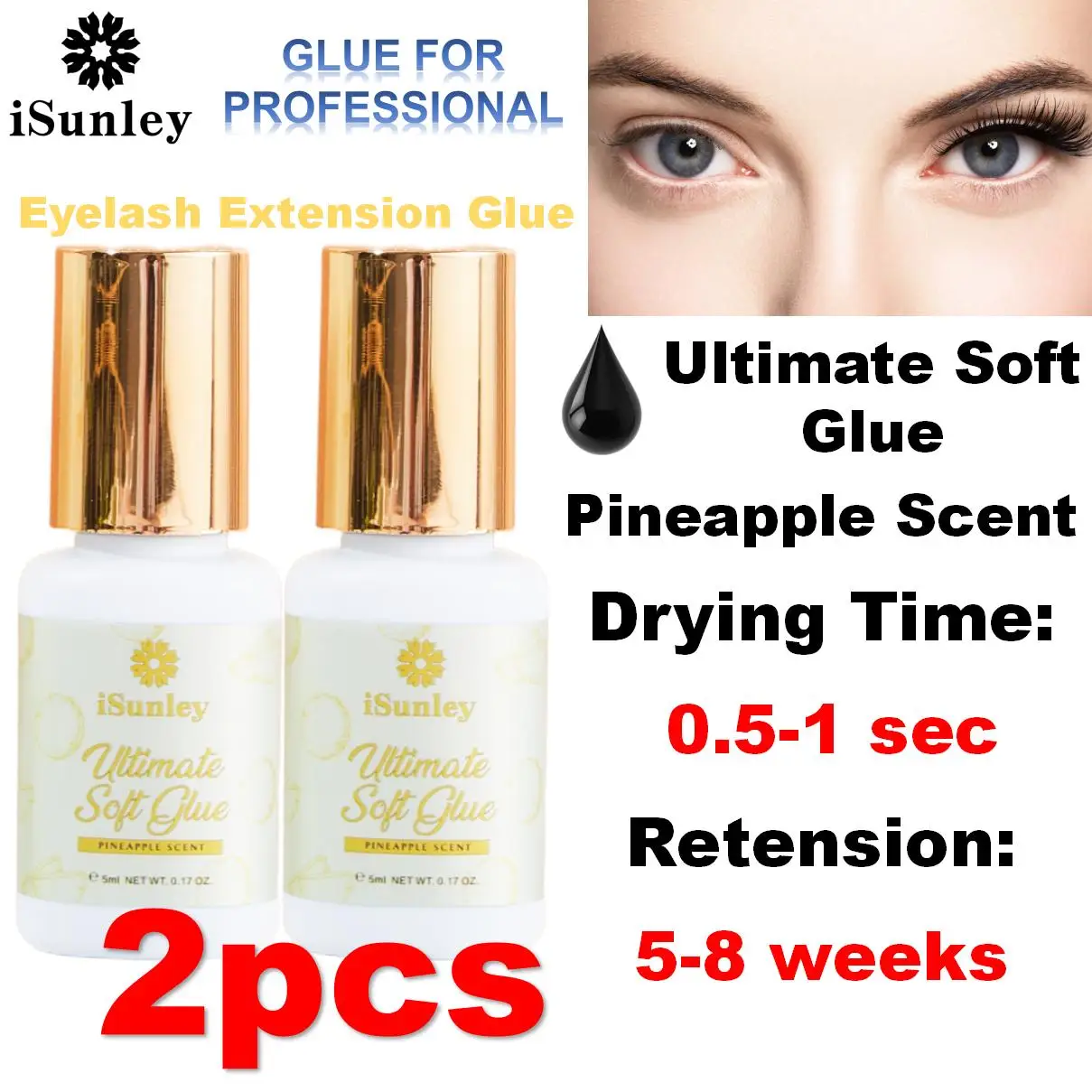 

5ml 0.5S Fast Drying Strong False Eye Lash Extension Glue Adhesive Retention 5-8 Weeks No Irritant Eyelash Glue Pineapple scent